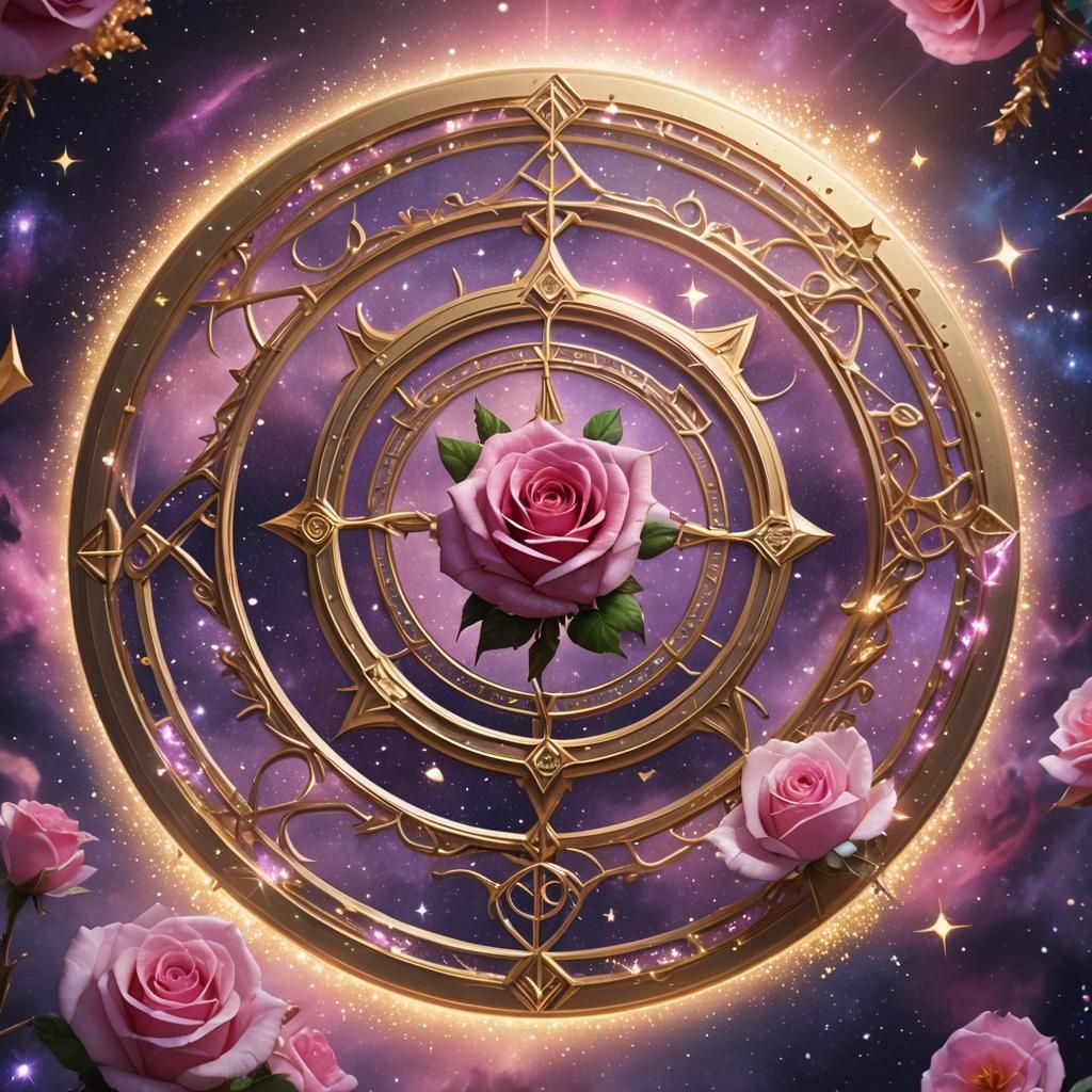 Rune Circle with Rose: Spiritual Fantasy Art