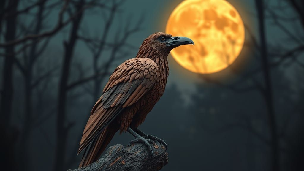 Terracotta Raven Under Moonlight: A Digital Rendering