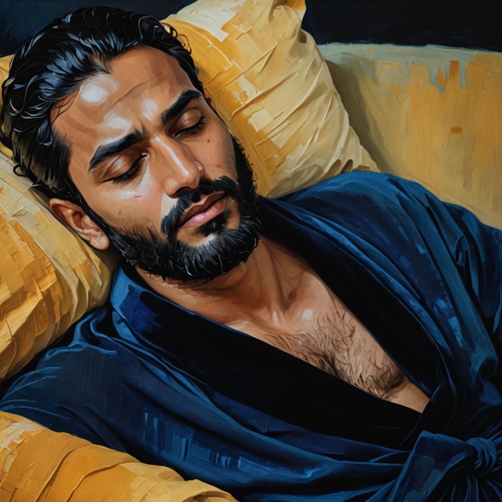 Serene Bearded Man Asleep in Neo-Expressionist Portrait