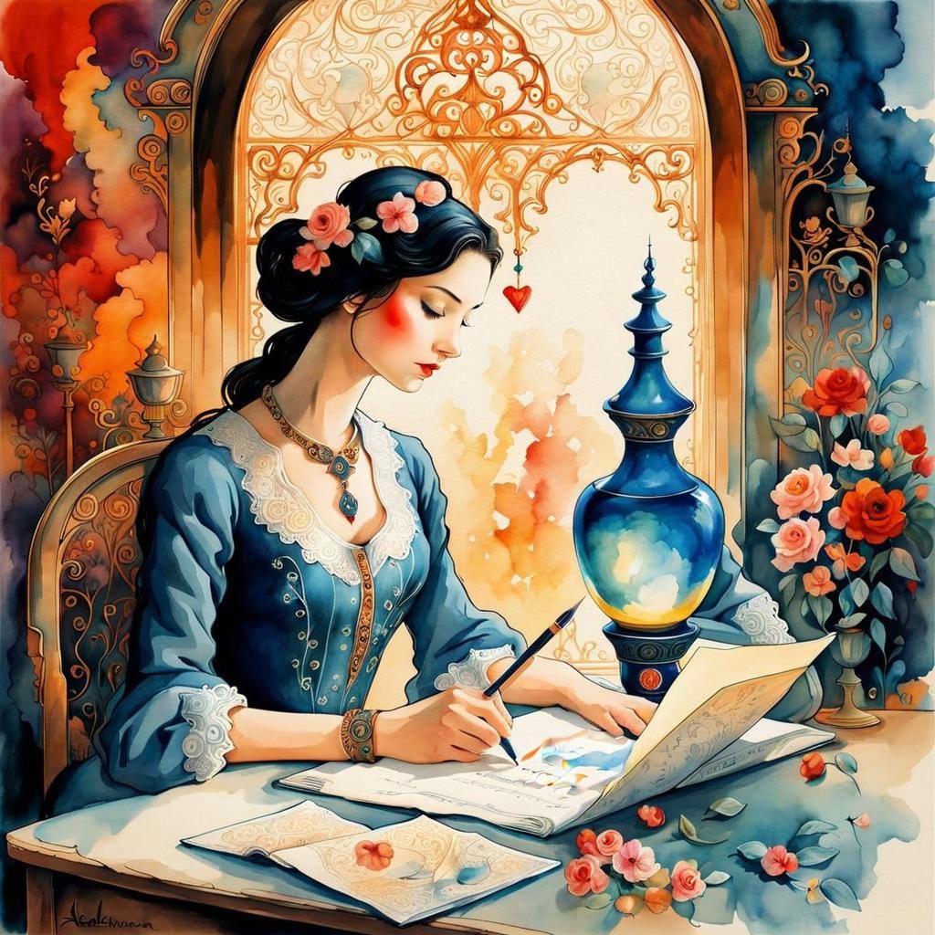 Love Letter Double Exposure in Watercolor Style