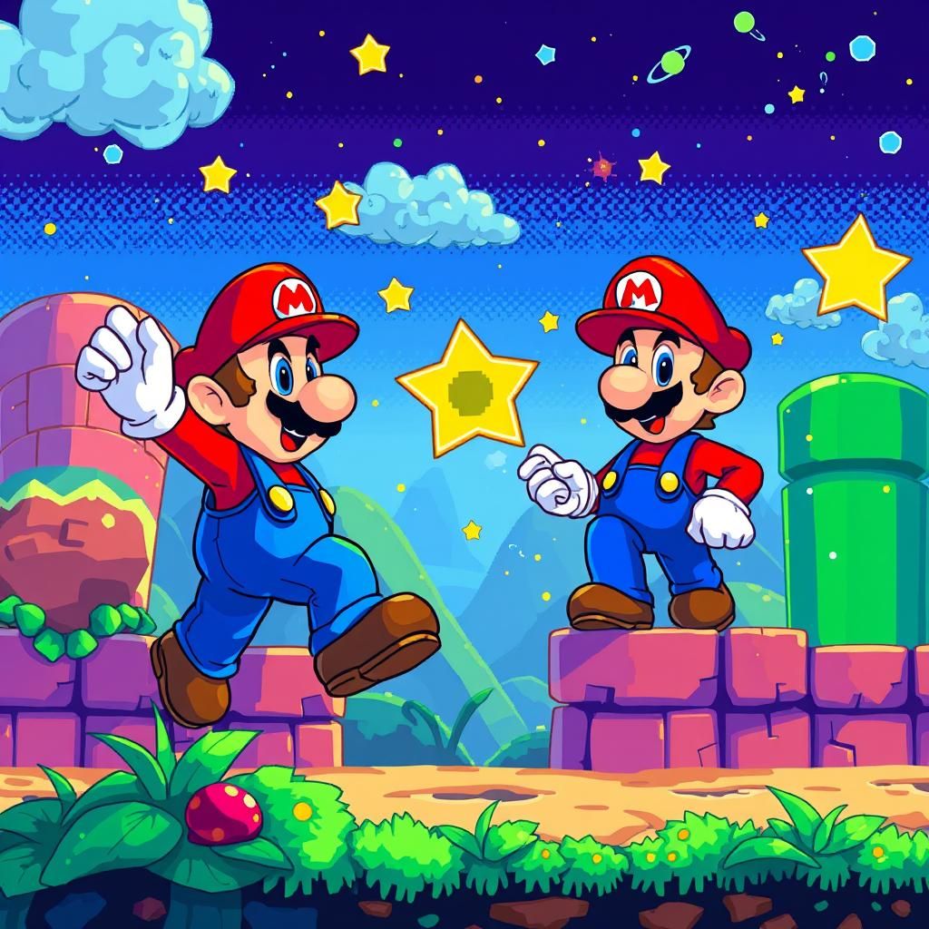 Super Mario Bros Pixel Art in Retro Style