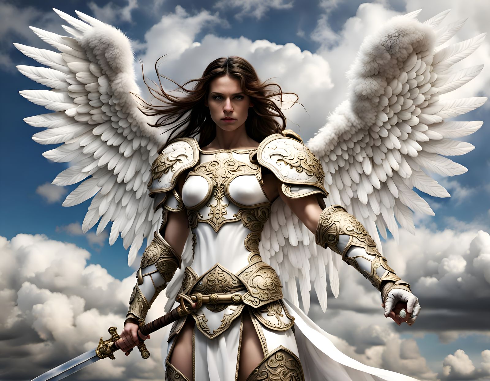 Female Warrior Angel in White Armor