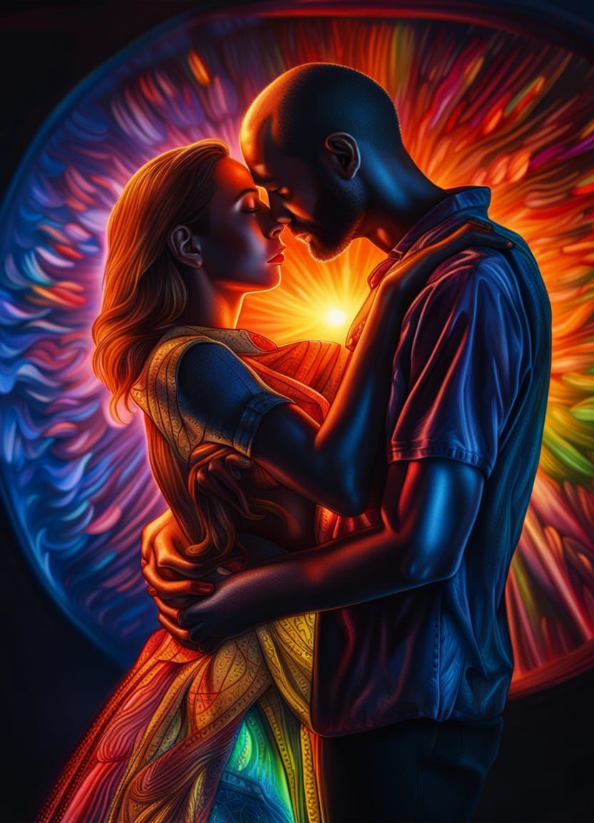 Hyper-Realistic Painter Couple in Loving Embrace