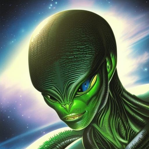 Blue-Skinned Alien Humanoid in Comic Book Art Style