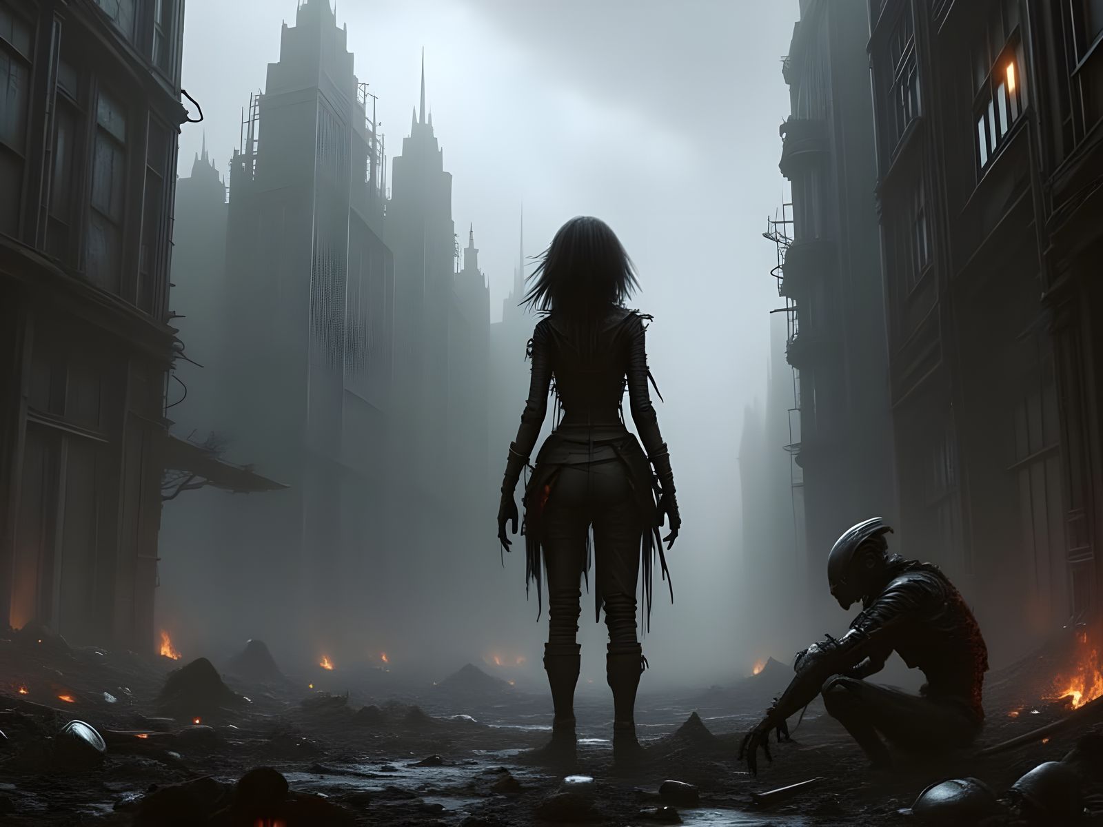 Post-Apocalyptic Scavenger Girl with Robot Companion