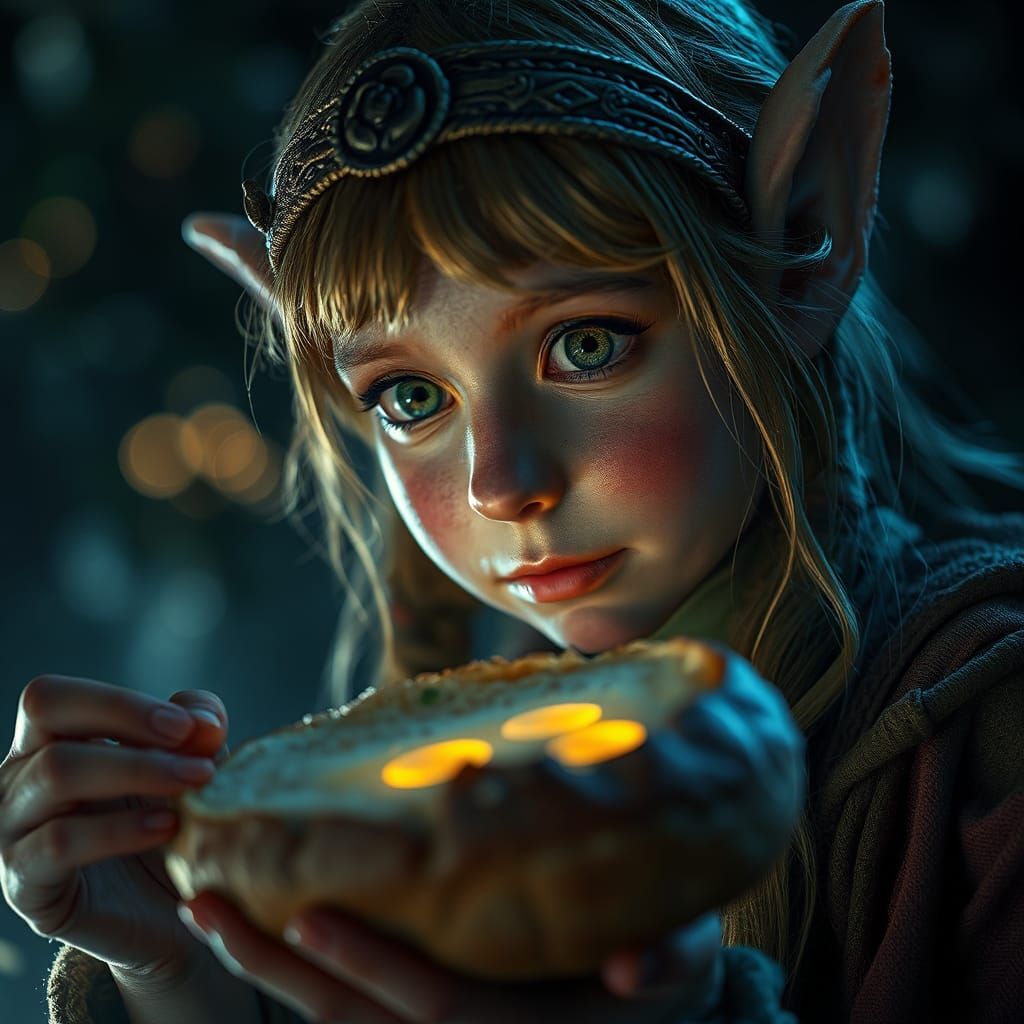 Elf Serving Elven Bread in Fantasy Garden