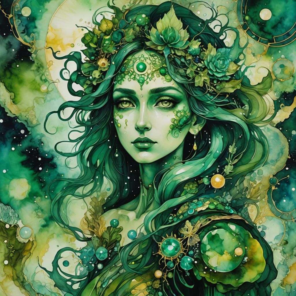 Futuristic Gaia as Verdant Titan Alcohol Ink