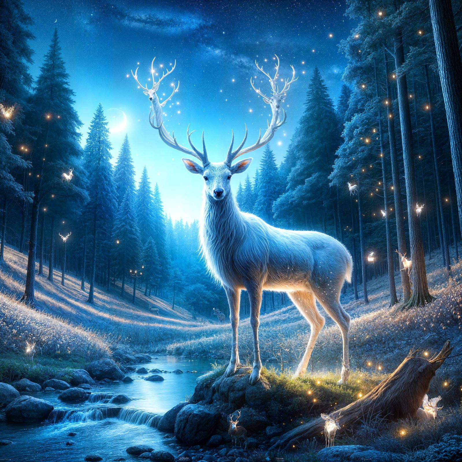 A mystical white stag, awe-inspiring