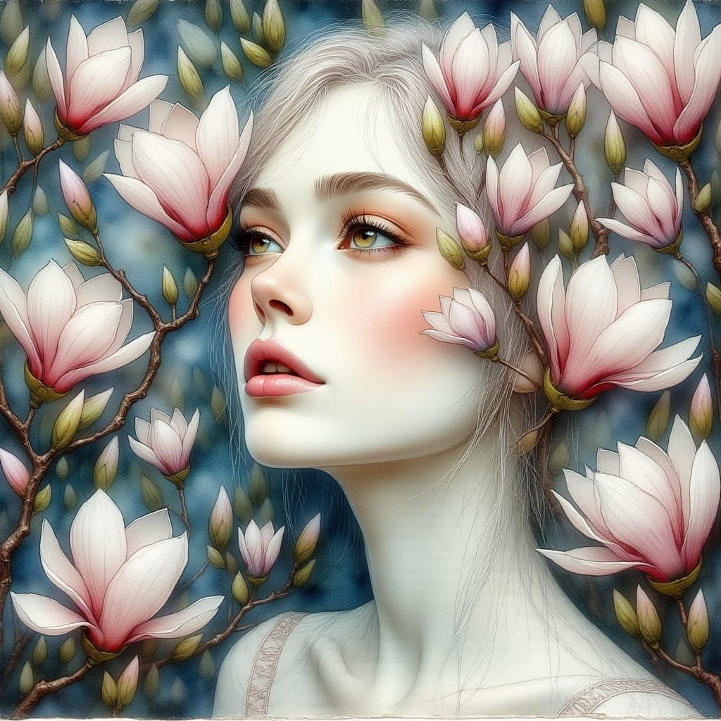 Surreal Floral Portrait in Soft Pastel Hues