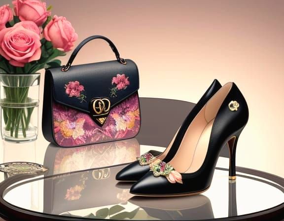 Elegant Leather Handbag and Heels in Vector Art
