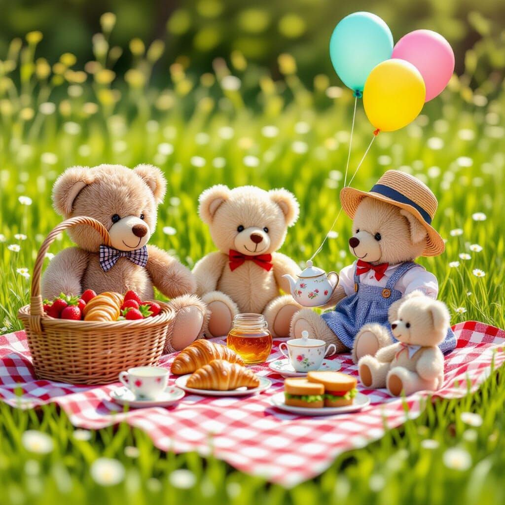 Teddy Bear Picnic in a Sunny Meadow