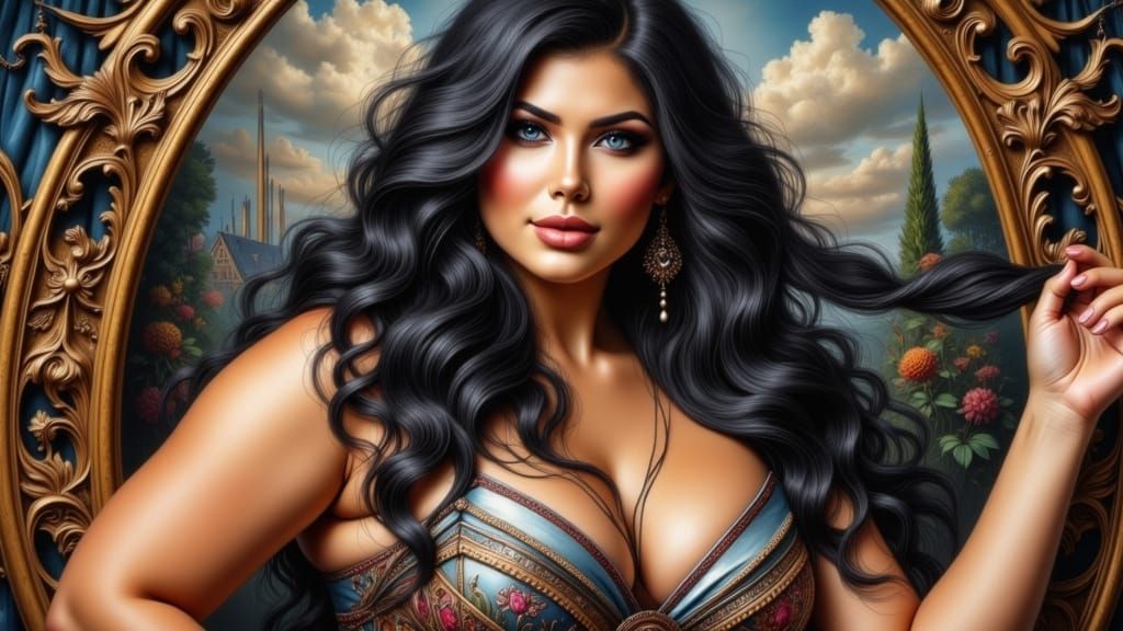 Elegant Woman with Hourglass Figure in Art Nouveau Style