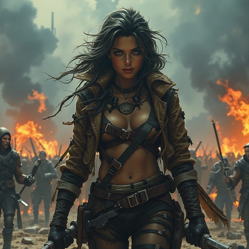 Surrealist Concept Art of a Woman in a Riotous Workers' Revo...