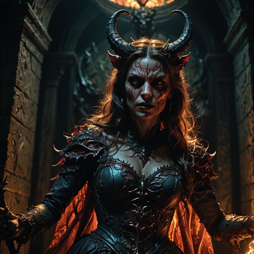 Hyperrealistic She-Devil in Dark Fantasy Style