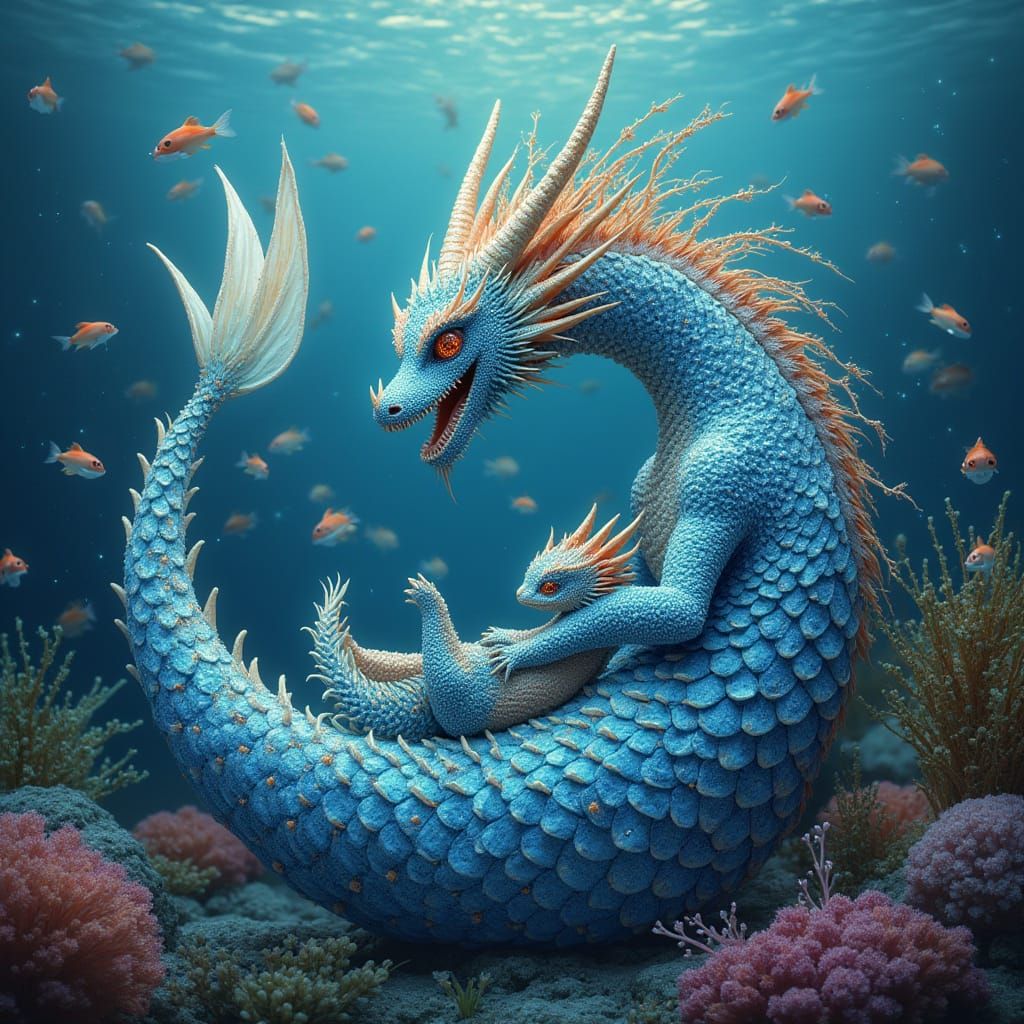Ocean Dragon Giving Birth: A Surreal Underwater Scene