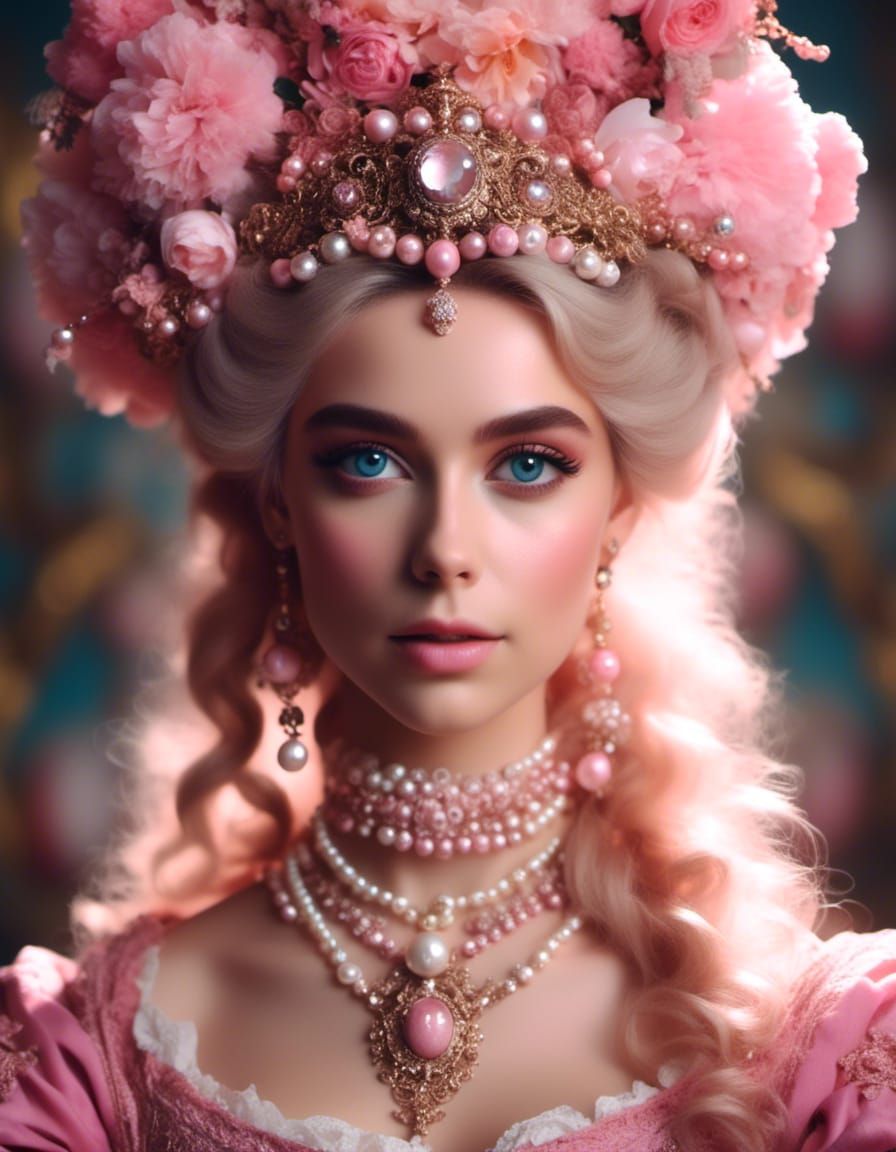 Elegant Elven Lady in Rococo Style with Pearls