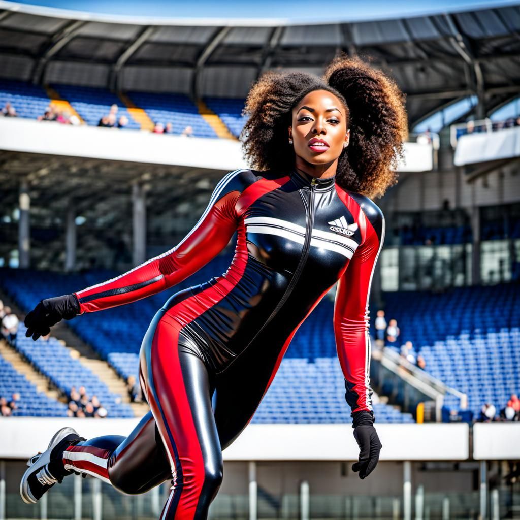 Athletic Woman in Latex Suit, HDR Photo