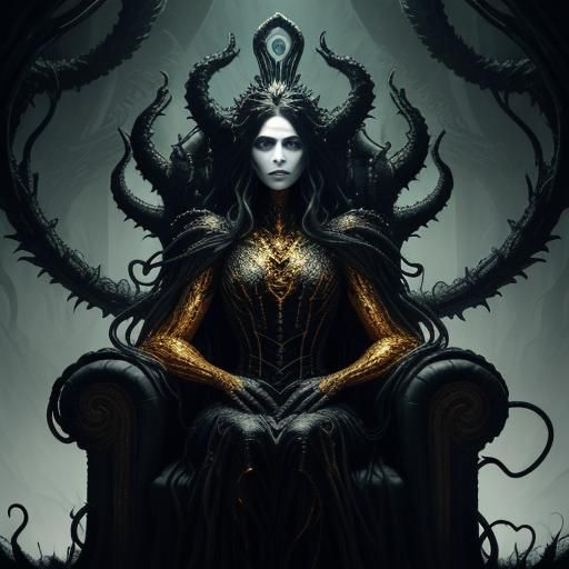 Regal Monster on Throne in Surrealist Style