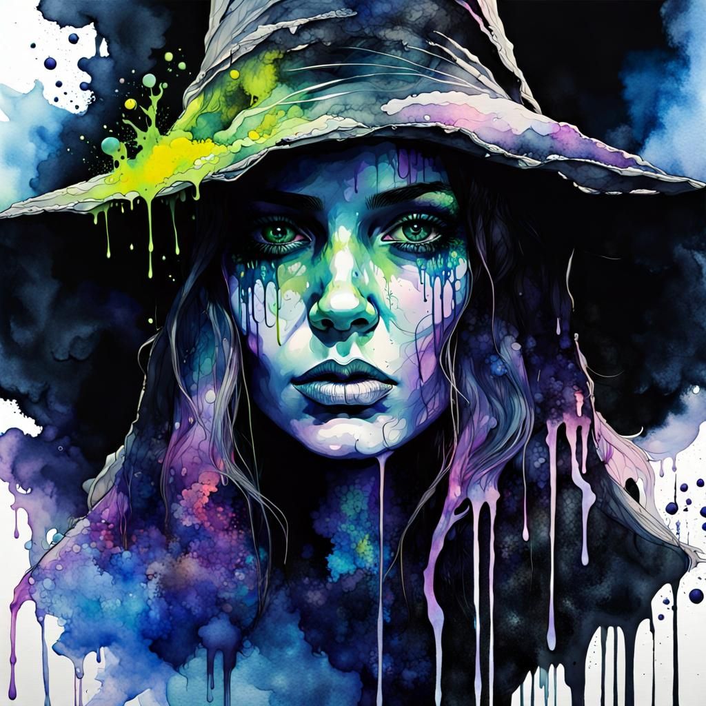 Phosphorescent Salem Witch Trials in Dark Fantasy Style