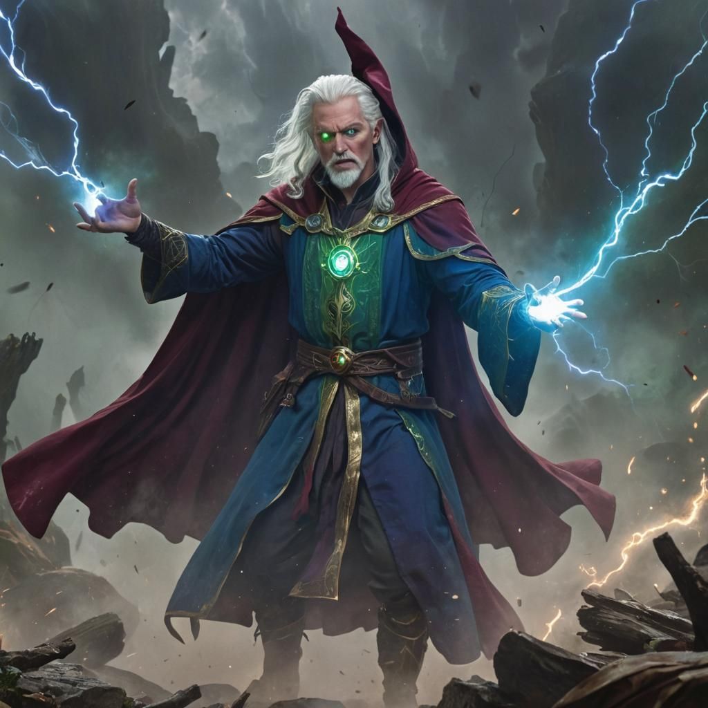 Powerful Wizard Wielding Lightning in Fantasy Art