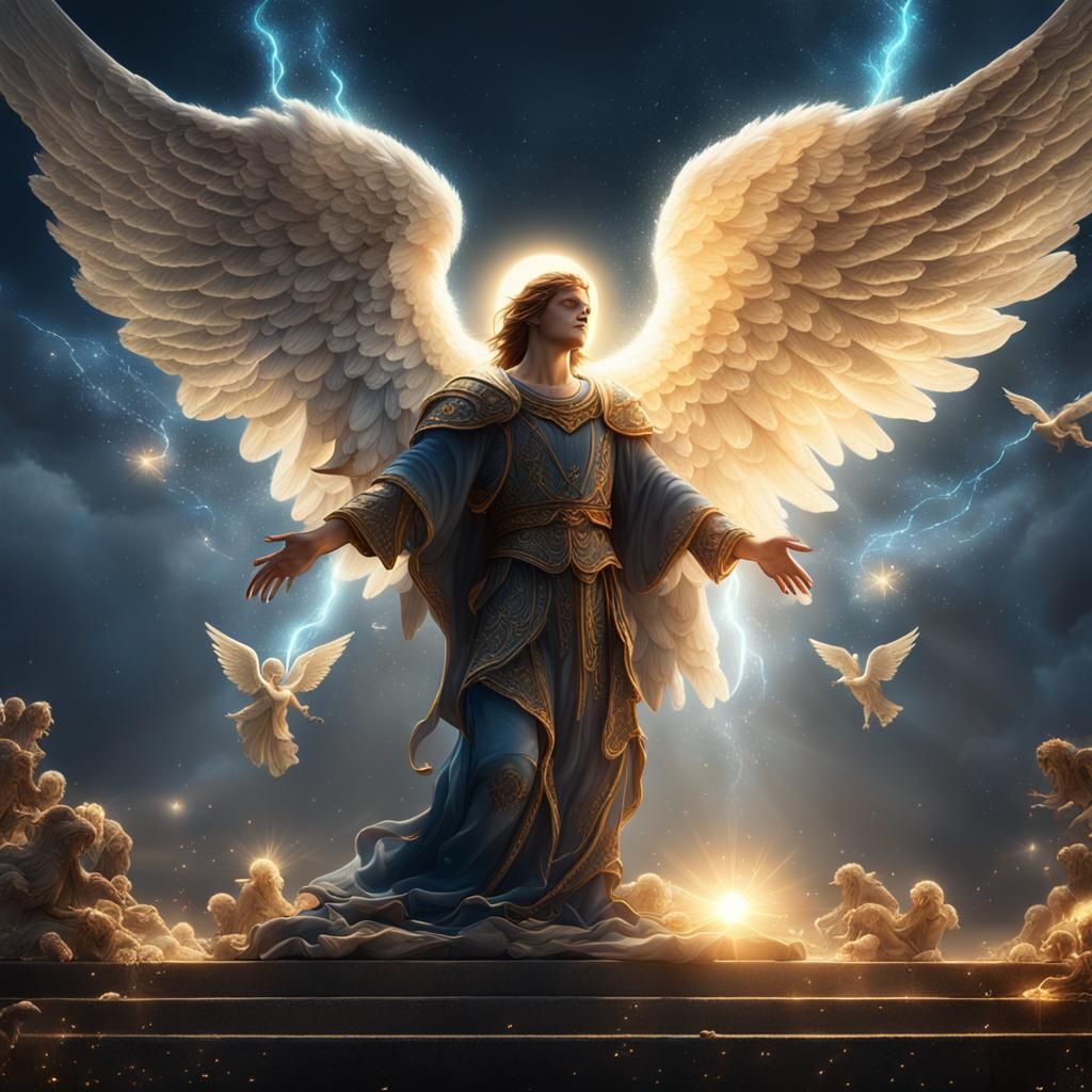 Angel Bowing to God: Detailed Matte Painting