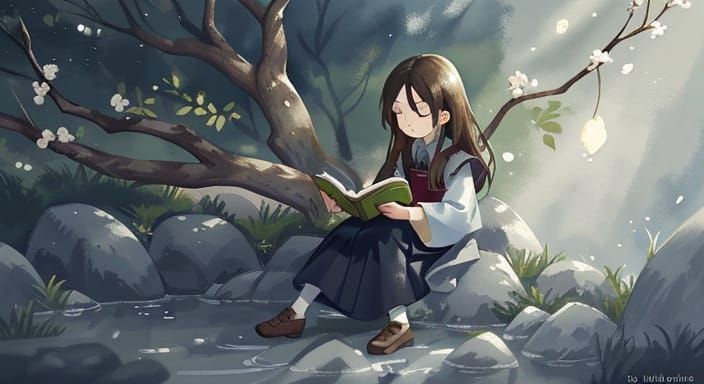 Person Reads Book on Willow Branch in Byzantine Style