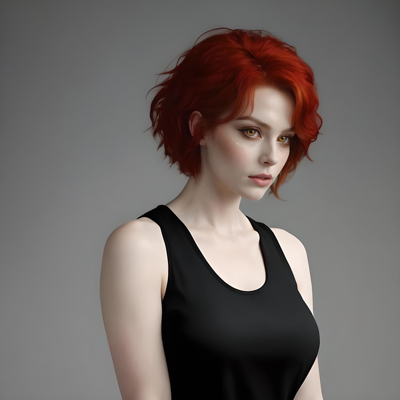 Agitated Young Woman with Red Hair and Amber Eyes