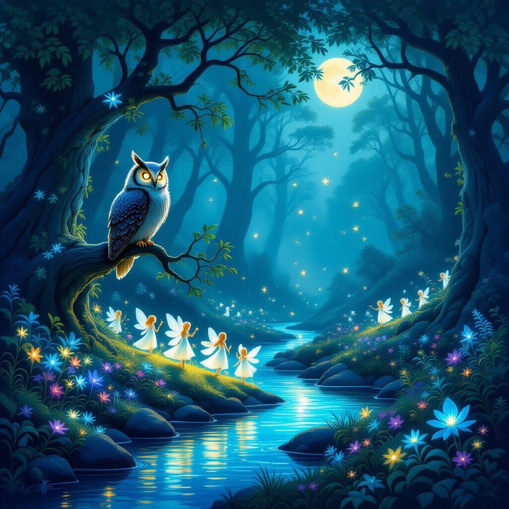 Enchanted Forest Twilight with Bioluminescent Flora and Myst...