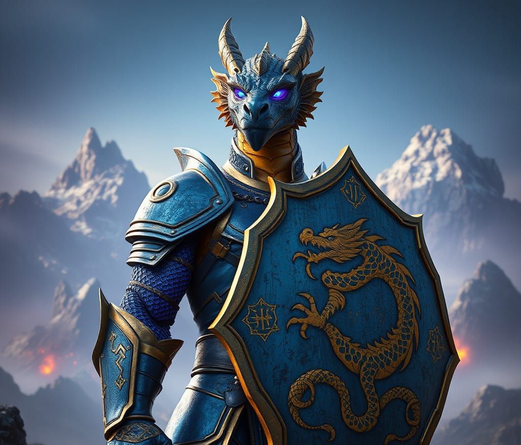 Gold Dragonborn Fighter in Mystical Armor