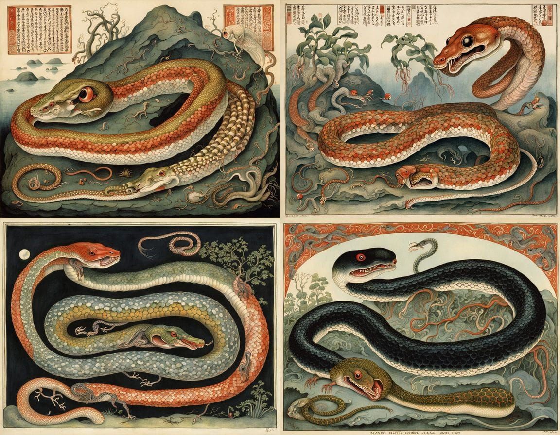 Surreal Chinese Cobra Anatomy in Deep, Mysterious Noctilucen...
