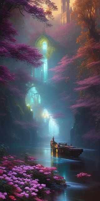 Magical World of Swirling Water and Golden Filigree