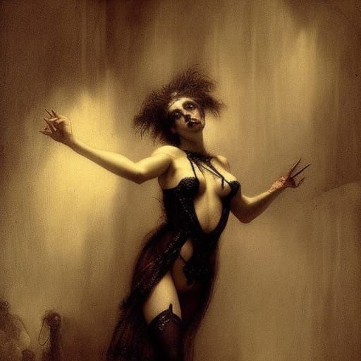 Gothic Woman in Silk Corset, Horror Illustration