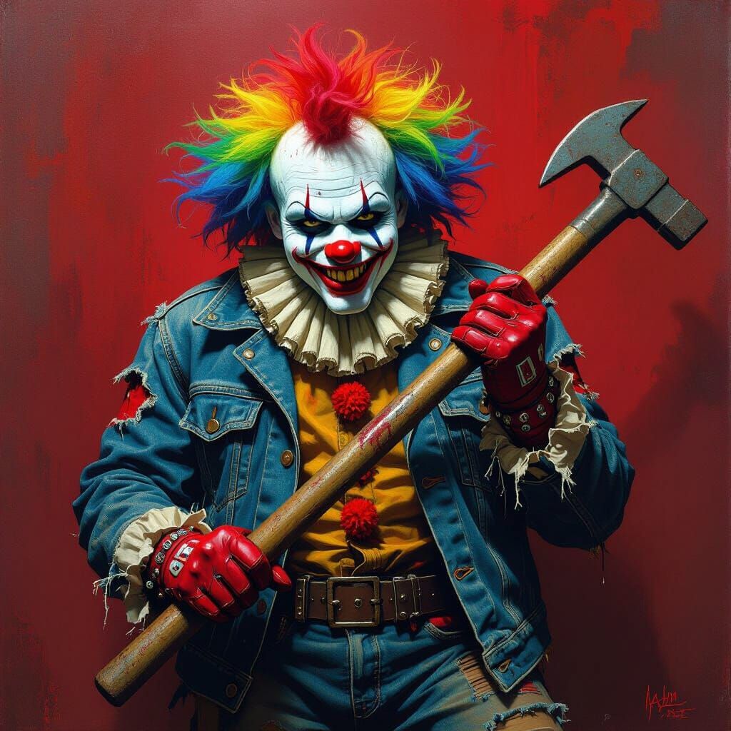 Menacing Clown Vigilante in Hyper-Detailed Oil Painting