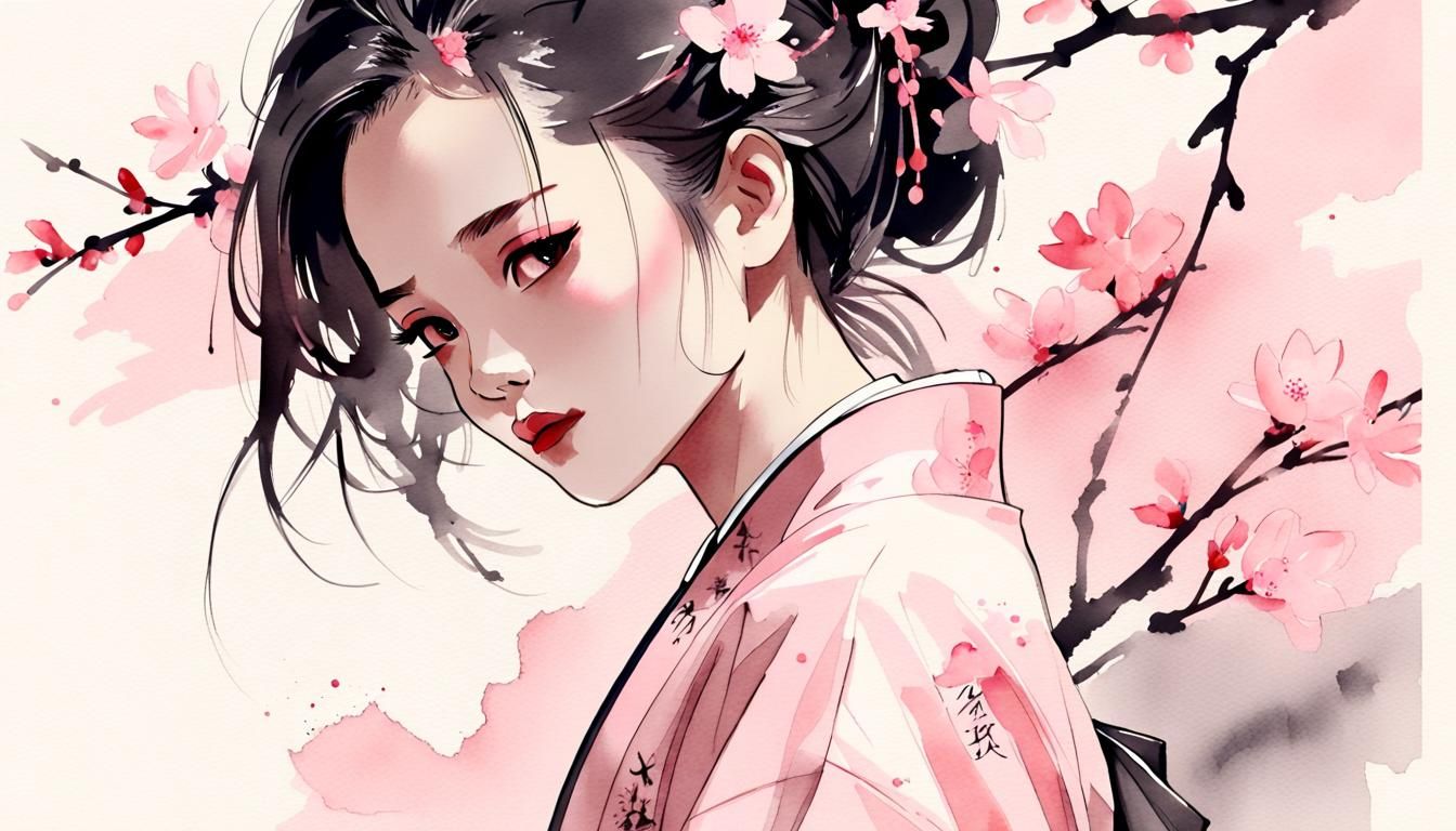 Shu Qi in Kimono: Minimalist Chinese Ink Painting