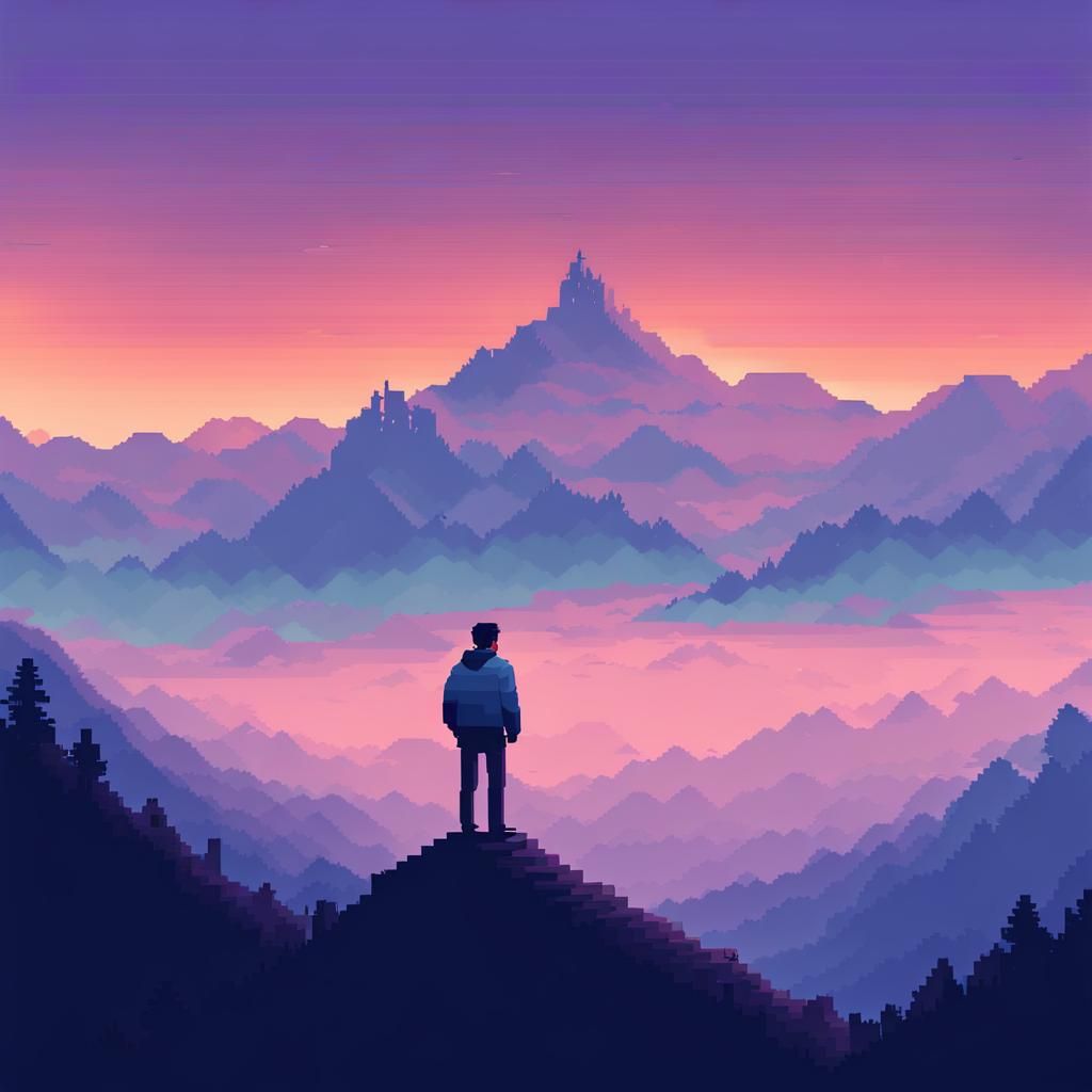 Pixel Art Sea of Fog: 16-bit Video Game Scene