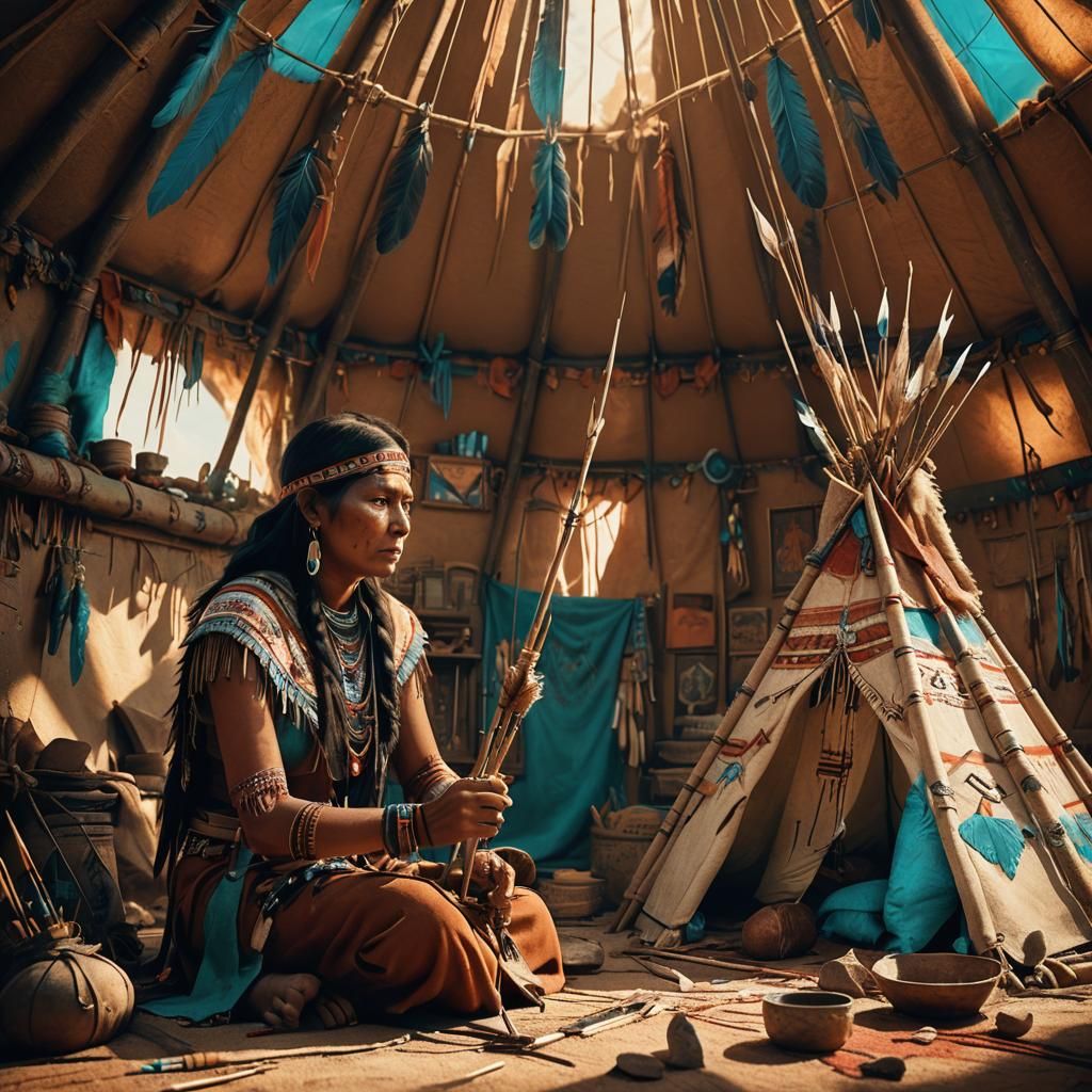 Native American Woman Crafting Arrows: Fantasy Art
