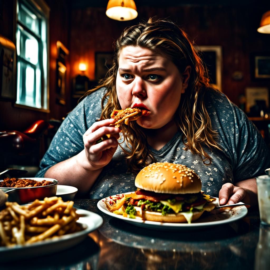 Hyperrealistic Portrait of Woman Eating