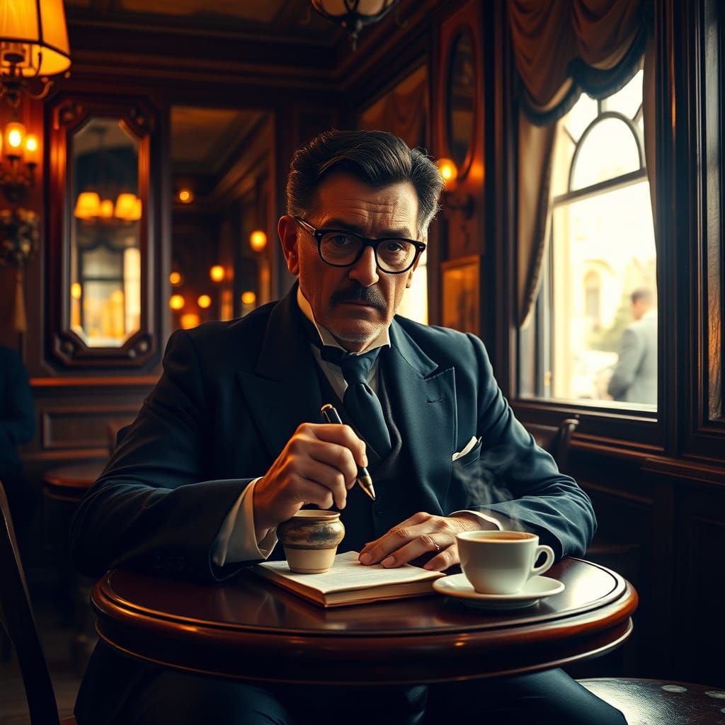 Leopoldo Alas "Clarín" in Café Gijón, Hyperrealistic Portrai...