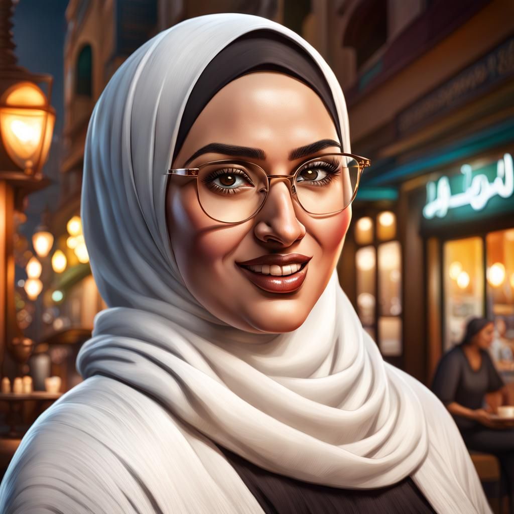 Confident Egyptian Woman in Hijab at Night