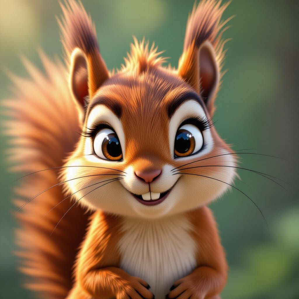 Mischievous Squirrel Portrait in Pixar Cartoon Style