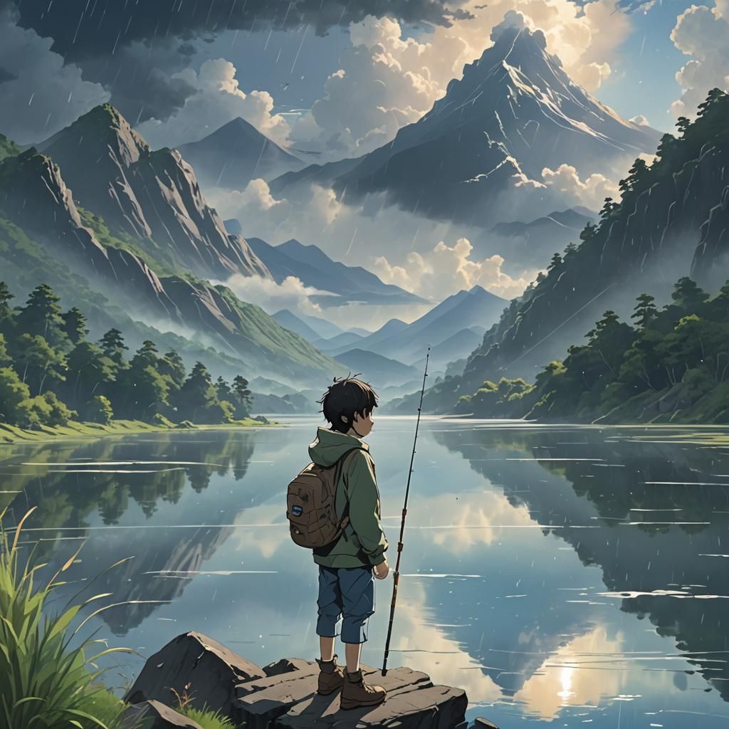 Anime Lake Storm in Makoto Shinkai Style