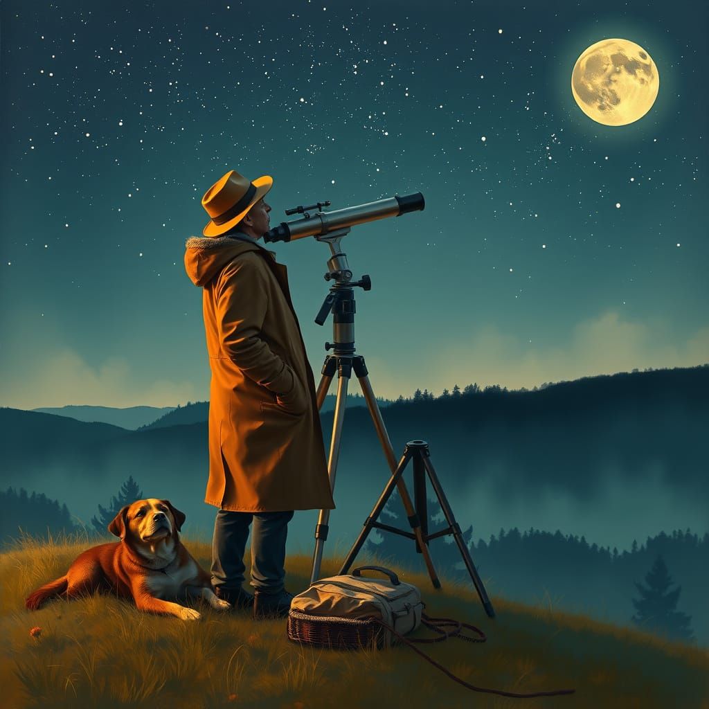 A Man Contemplates the Stars Under a Celestial Canvas