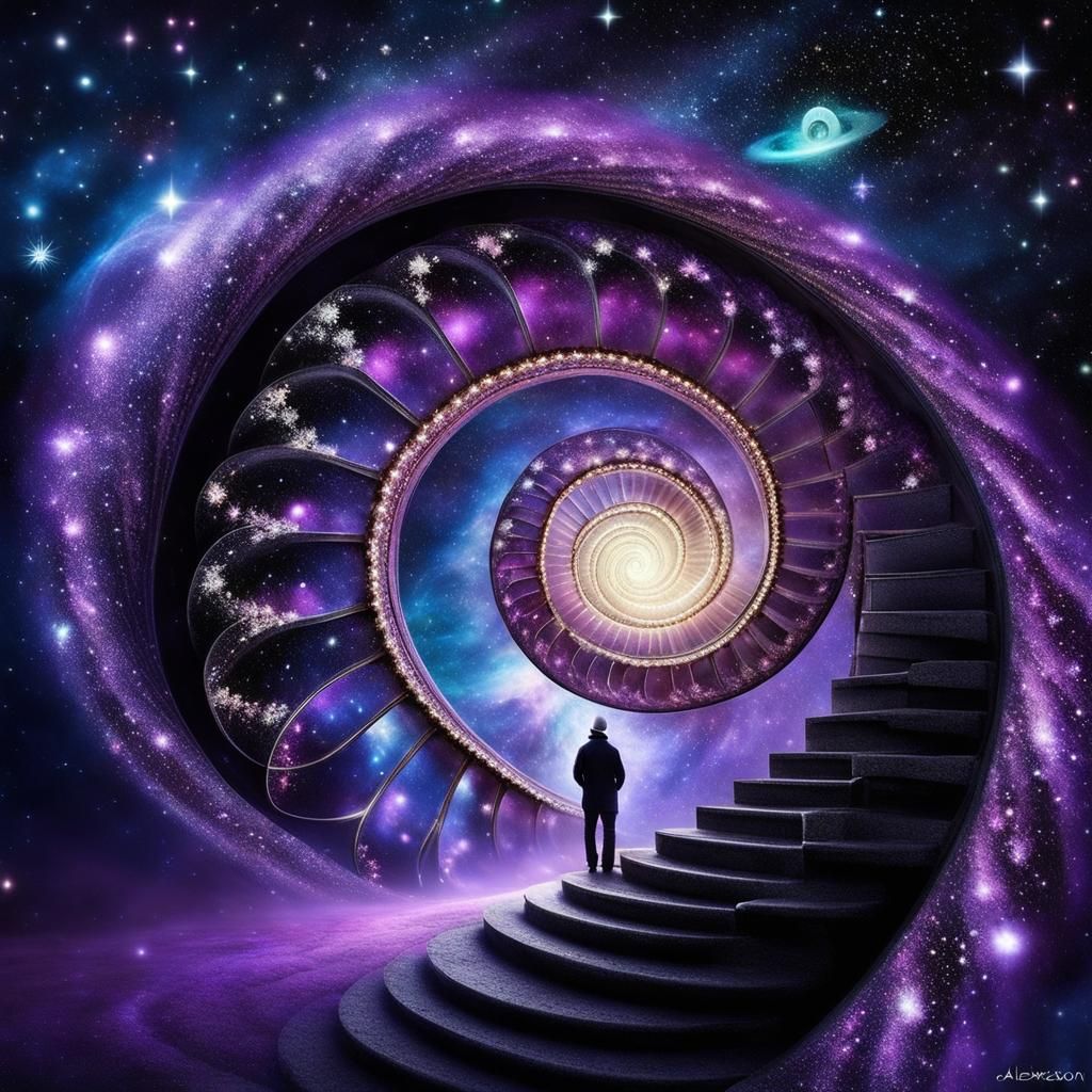 Bioluminescent Spiral Portal to a Starry Galaxy