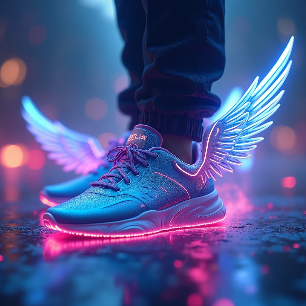 Futuristic Boy's Sneakers with Metallic Wings