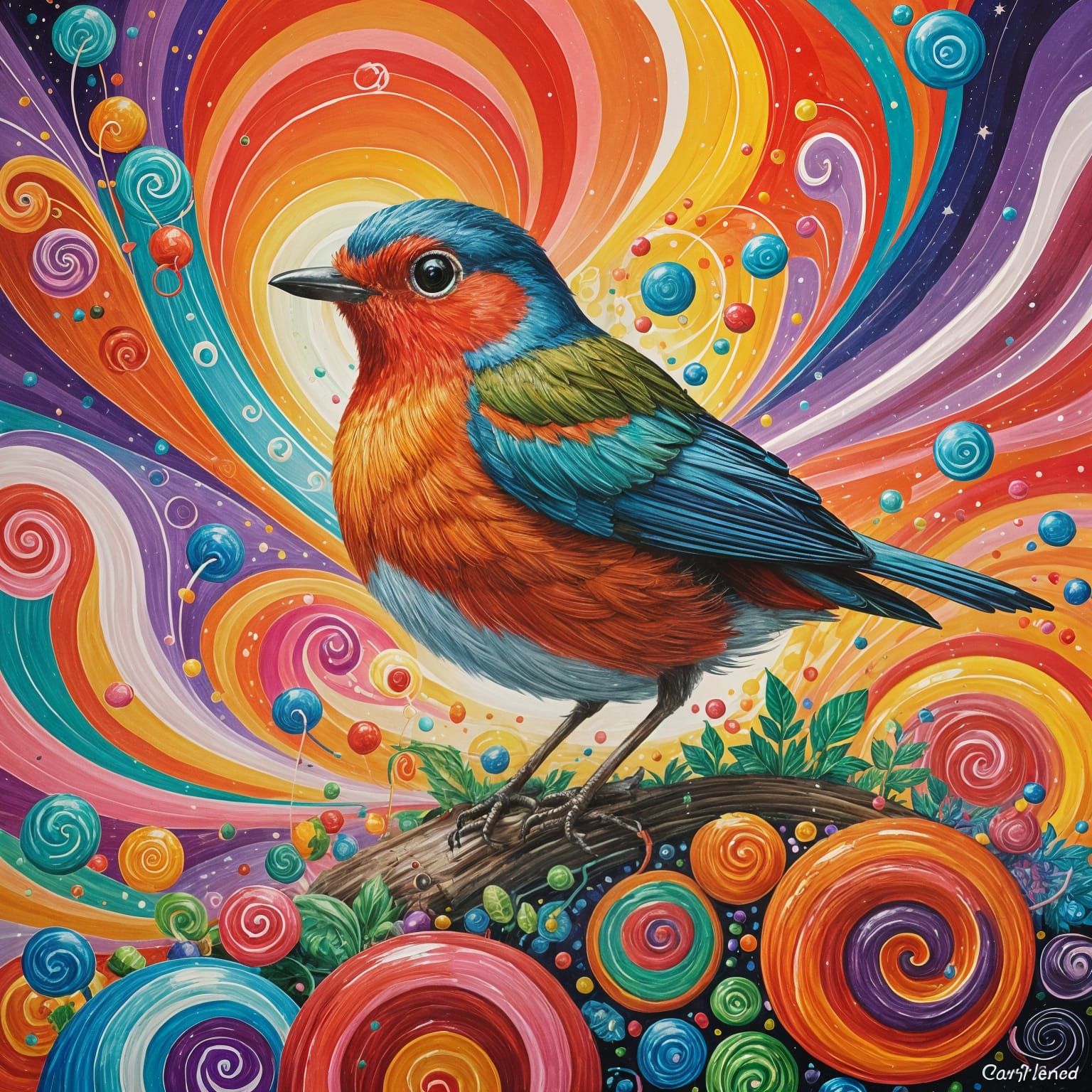 Robin in a Gouache Candyland Wonderland