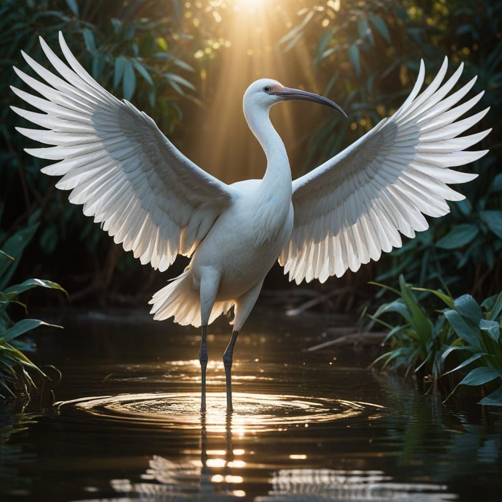 Majestic Ibis Wades Sacred River in Ancient Egyptian Art