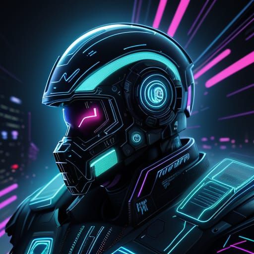Cyberpunk Helmet Close-Up in Neon Style