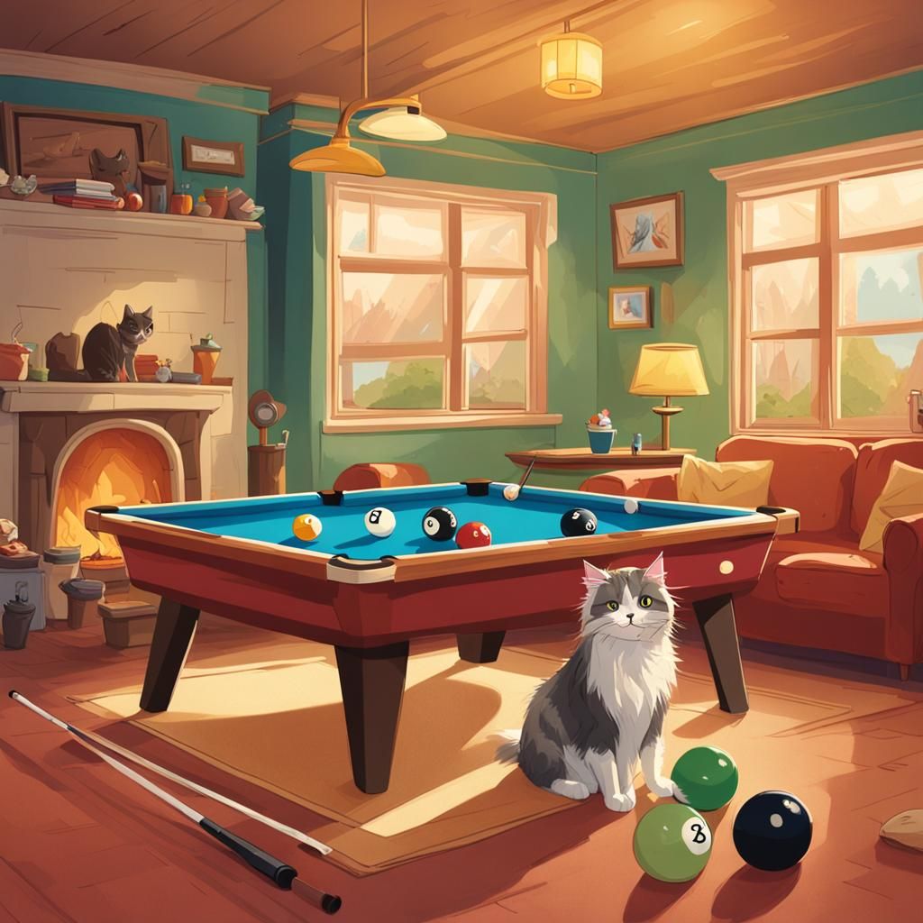 Cat and Dog Play Pool: Detailed Matte Painting