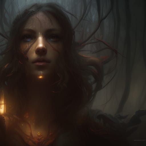 Mad King in Dark Fantasy Forest, Art Nouveau Style