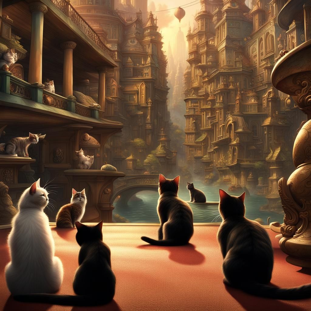 Utopian Cat Society: A Fantastical Matte Painting